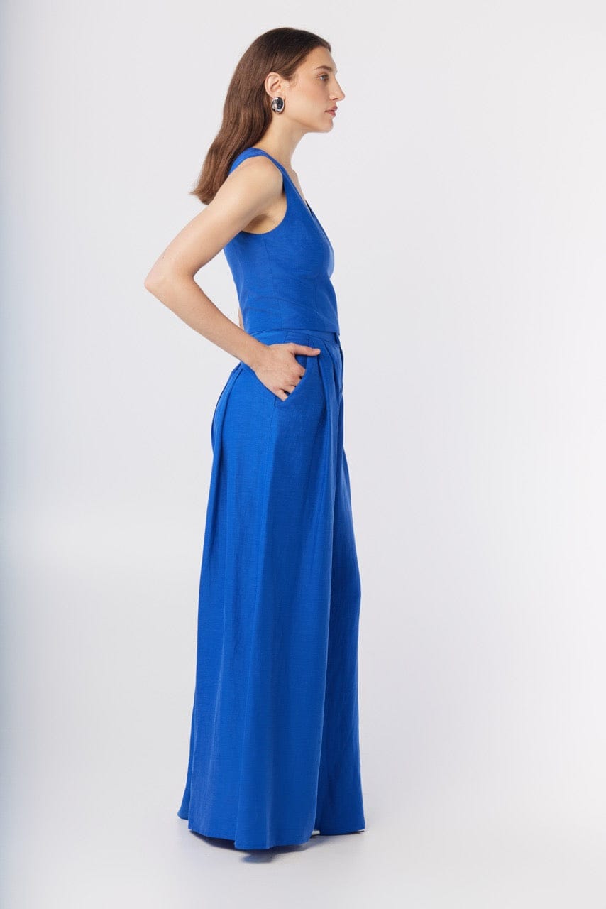 Sophie Top in Lapis Blue Cupro Linen Tops CHRISTINE ALCALAY