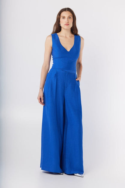 Sophie Top in Lapis Blue Cupro Linen Tops CHRISTINE ALCALAY