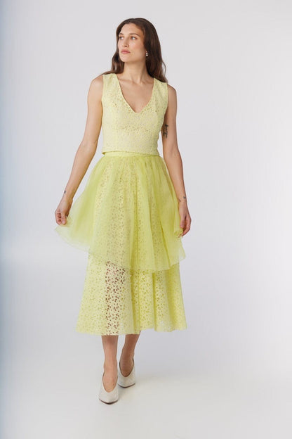 Sophie Top in Limoncello Yellow Corded Lace Tops CHRISTINE ALCALAY