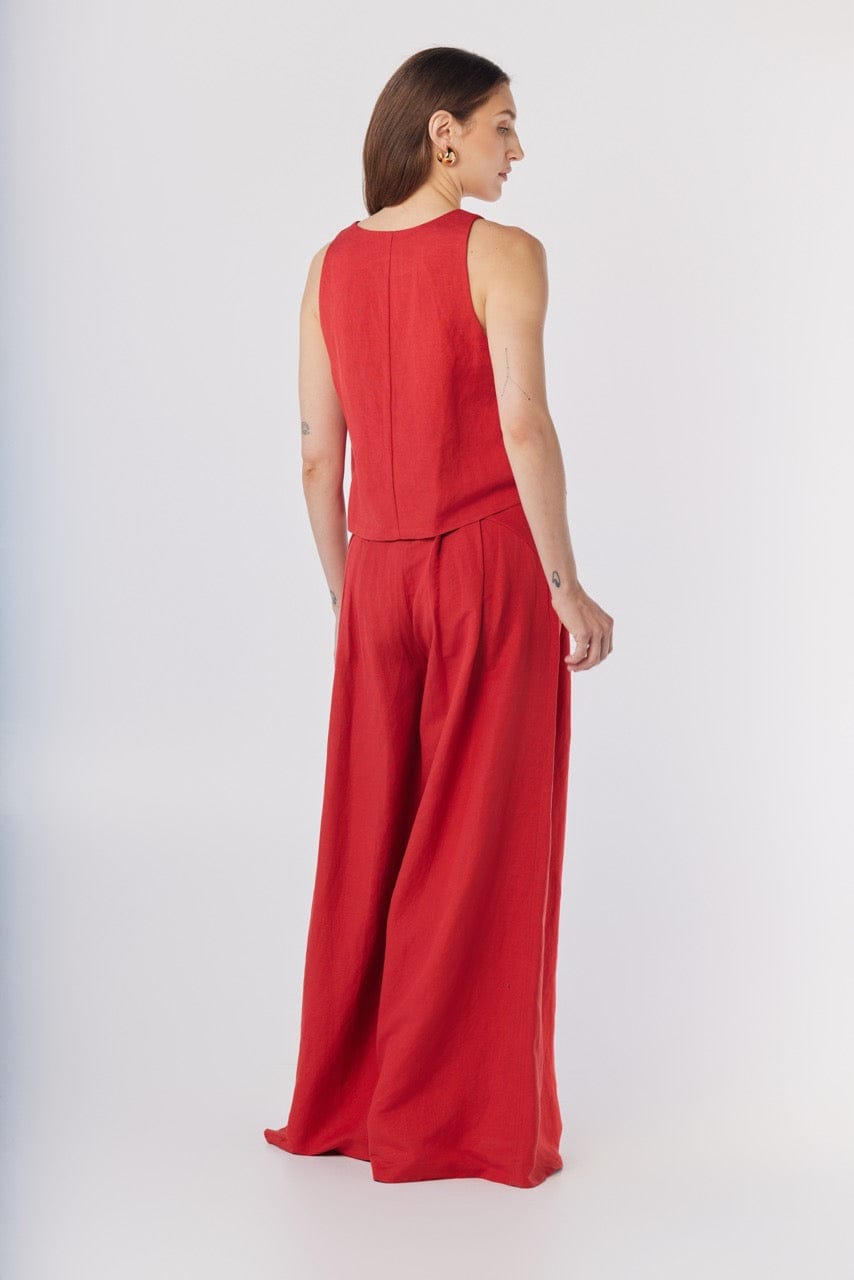 Viviane Tank in Cayenne Red Linen Blend Tops CHRISTINE ALCALAY