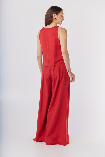 Viviane Tank in Cayenne Red Linen Blend Tops CHRISTINE ALCALAY