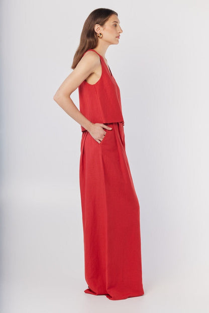 Viviane Tank in Cayenne Red Linen Blend Tops CHRISTINE ALCALAY