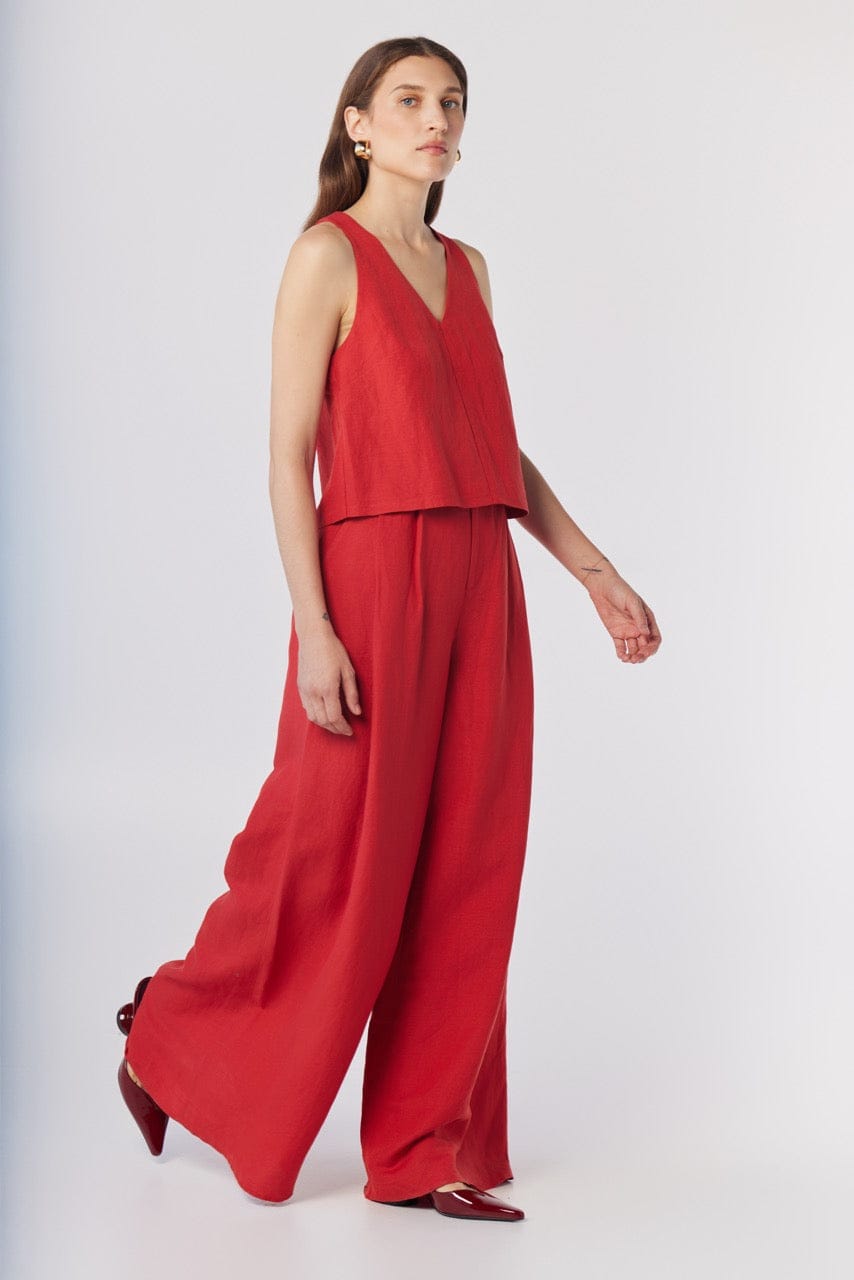 Viviane Tank in Cayenne Red Linen Blend Tops CHRISTINE ALCALAY