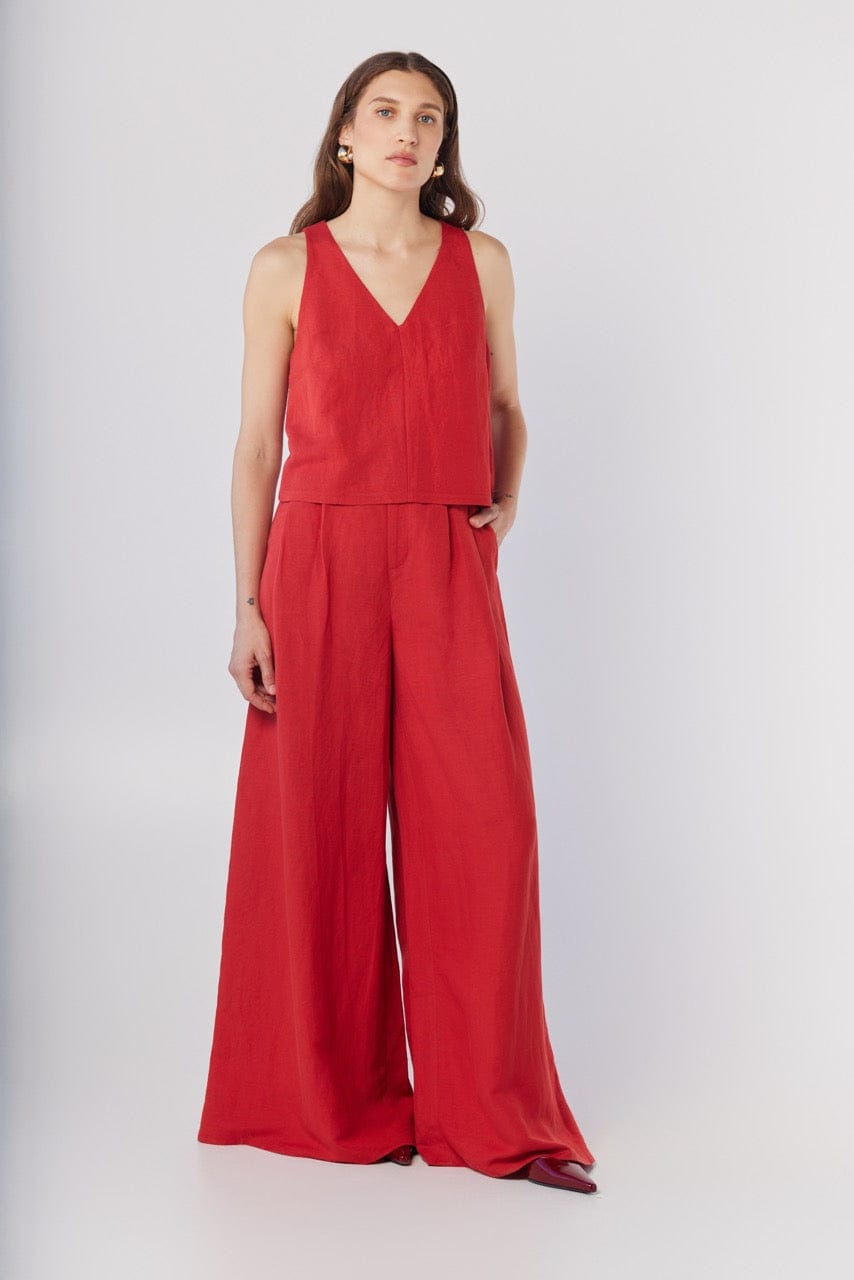 Viviane Tank in Cayenne Red Linen Blend Tops CHRISTINE ALCALAY