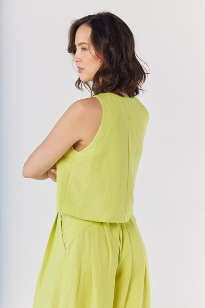 Viviane Tank in Lemongrass Linen Blend Tops CHRISTINE ALCALAY