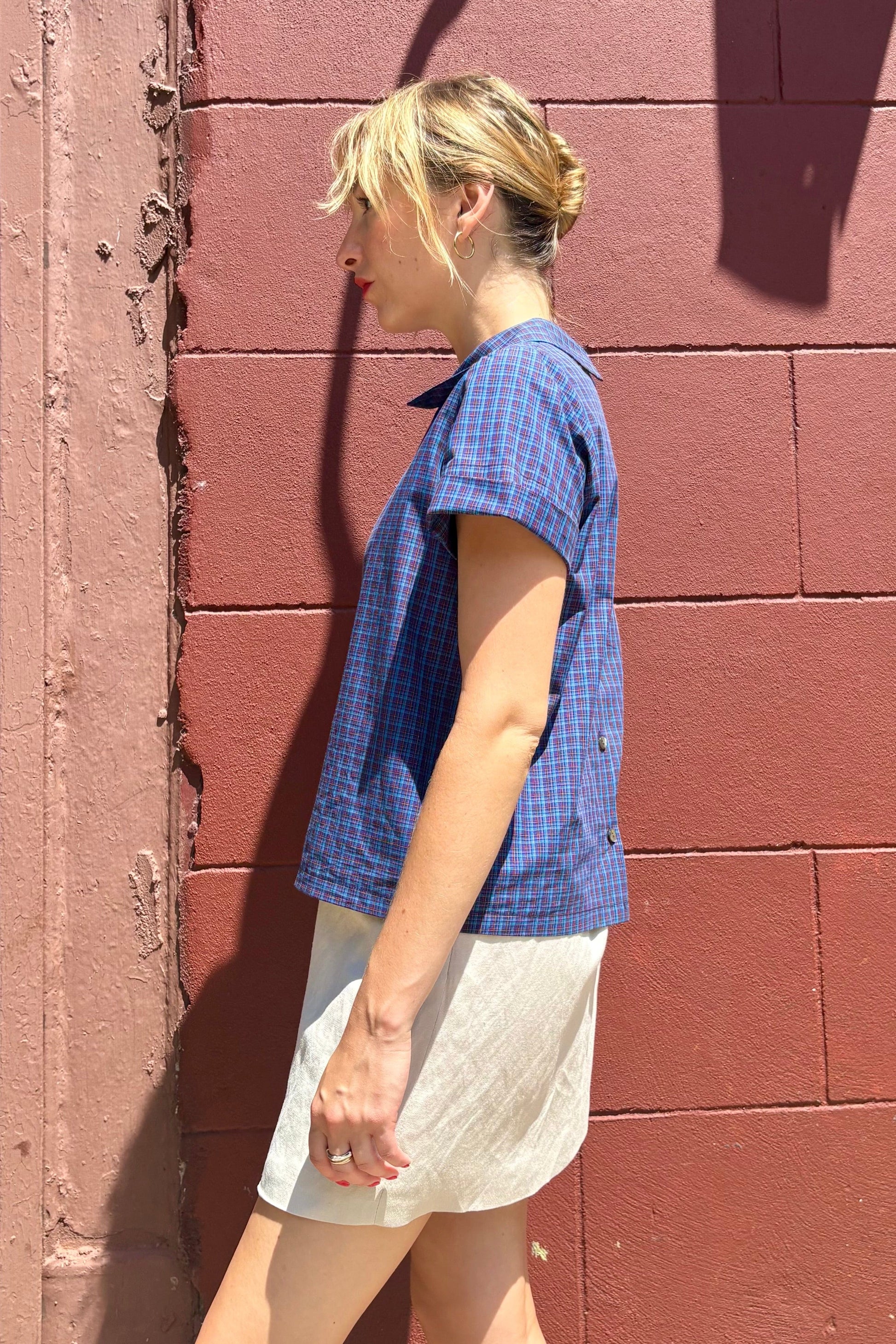 Wendy Blouse in Blue Plaid Cotton Tops CHRISTINE ALCALAY