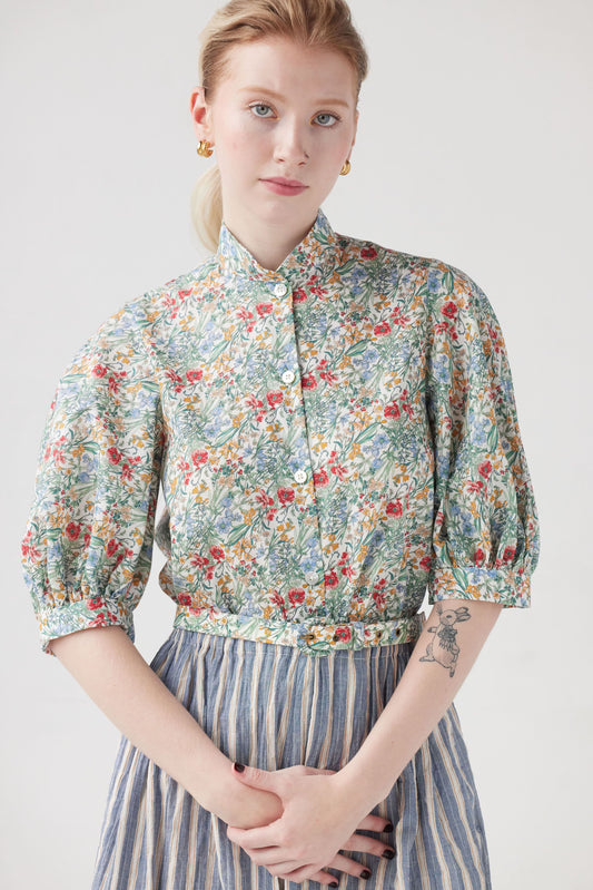 Livia Blouse in Floral Cotton Tops CHRISTINE ALCALAY White Floral Extra Small 