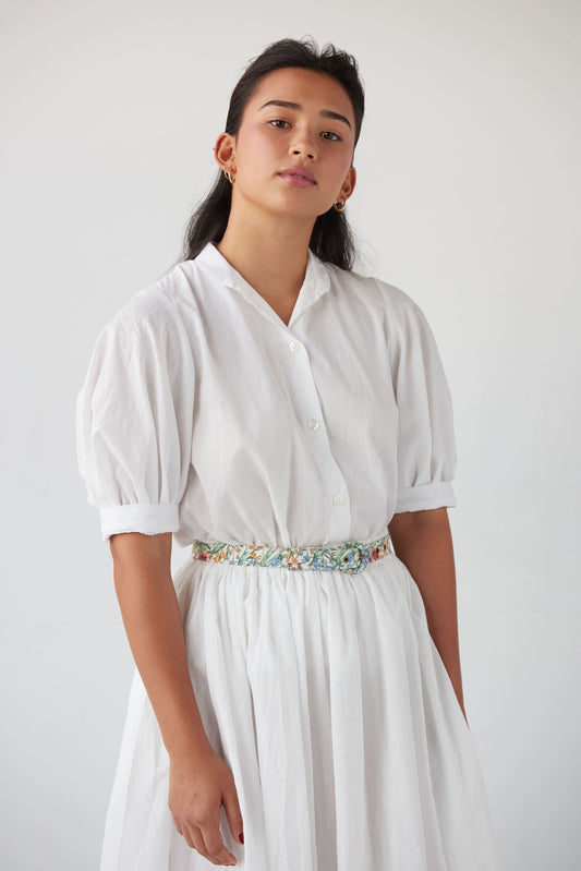 Livia Blouse in Ticked Cotton Tops CHRISTINE ALCALAY White Ticking Extra Small 
