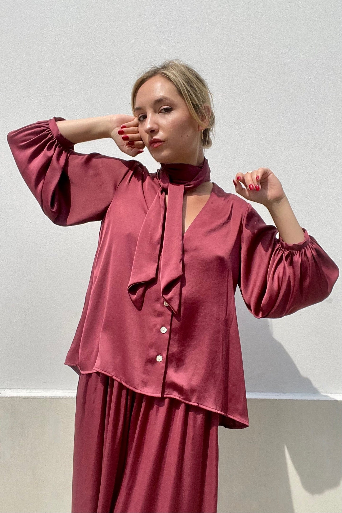 Trish Blouse in Japanese Charmeuse Tops CHRISTINE ALCALAY Wine Extra Small 