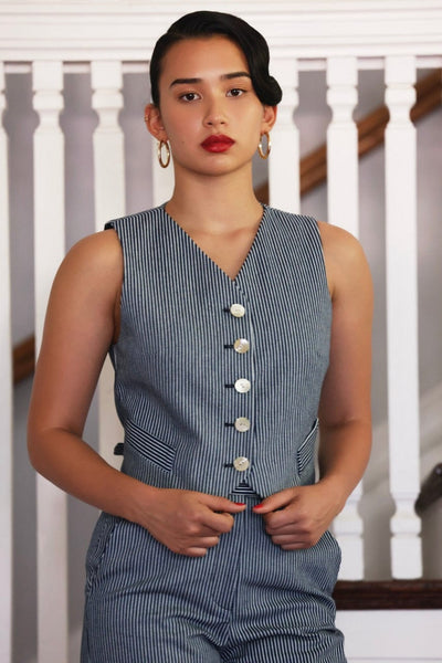 Annie Vest in Striped Denim – CHRISTINE ALCALAY
