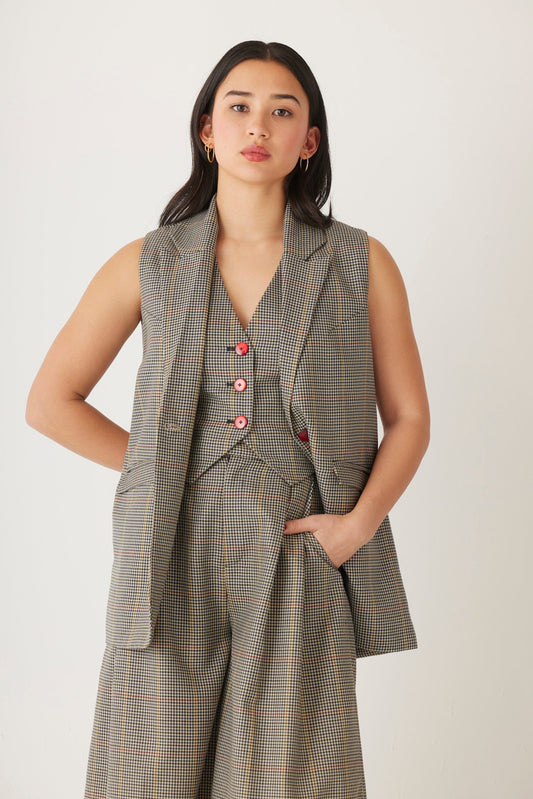 Candice Vest in Tropical Plaid Wool Vest CHRISTINE ALCALAY   