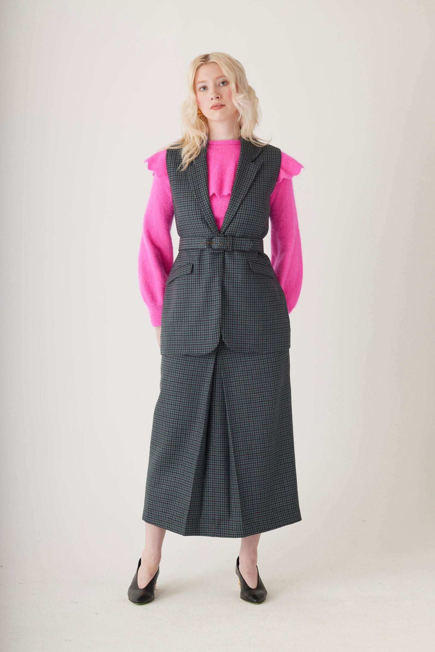 Candice Vest in Evergreen Houndstooth Wool Vest CHRISTINE ALCALAY   