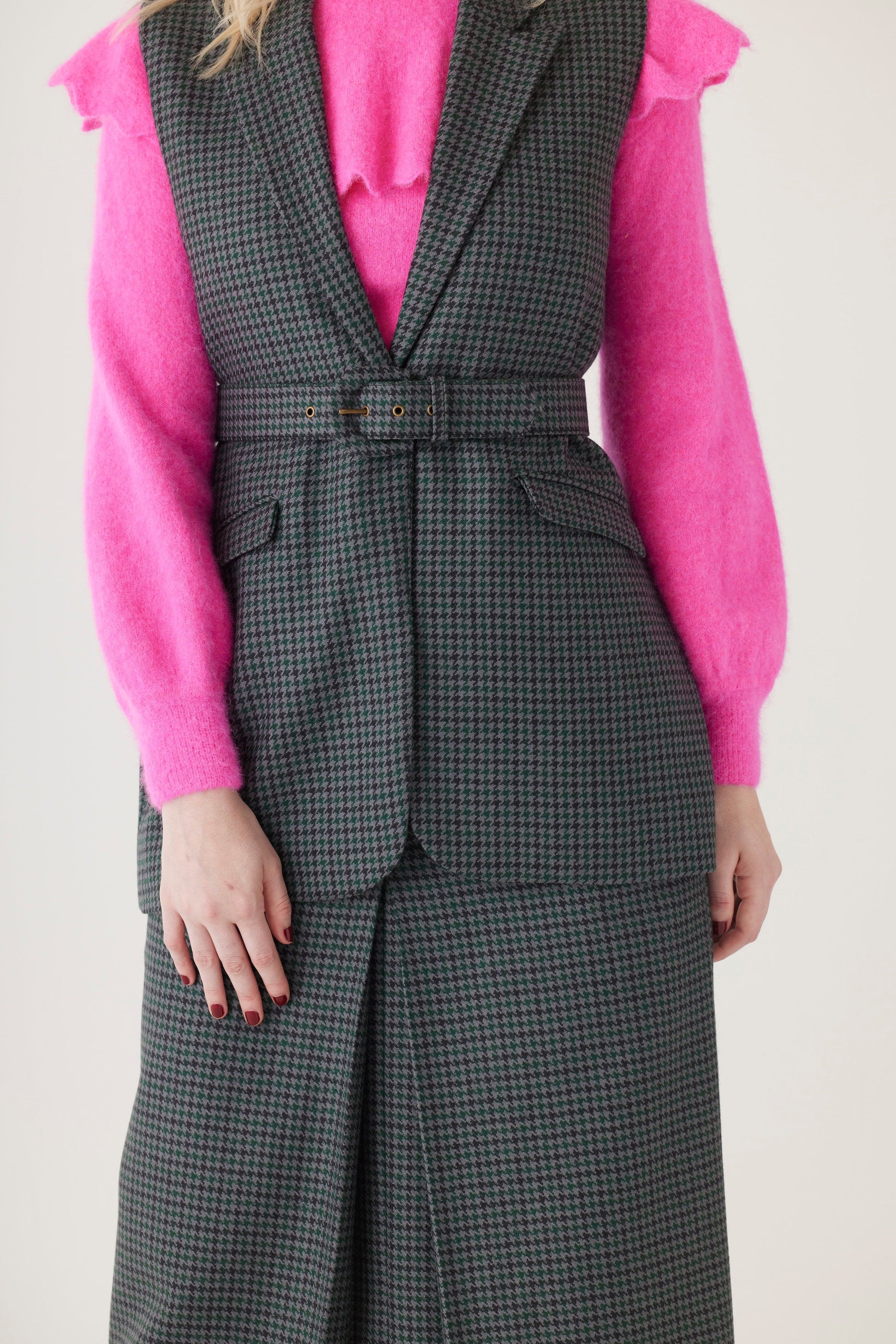 Candice Vest in Evergreen Houndstooth Wool Vest CHRISTINE ALCALAY   