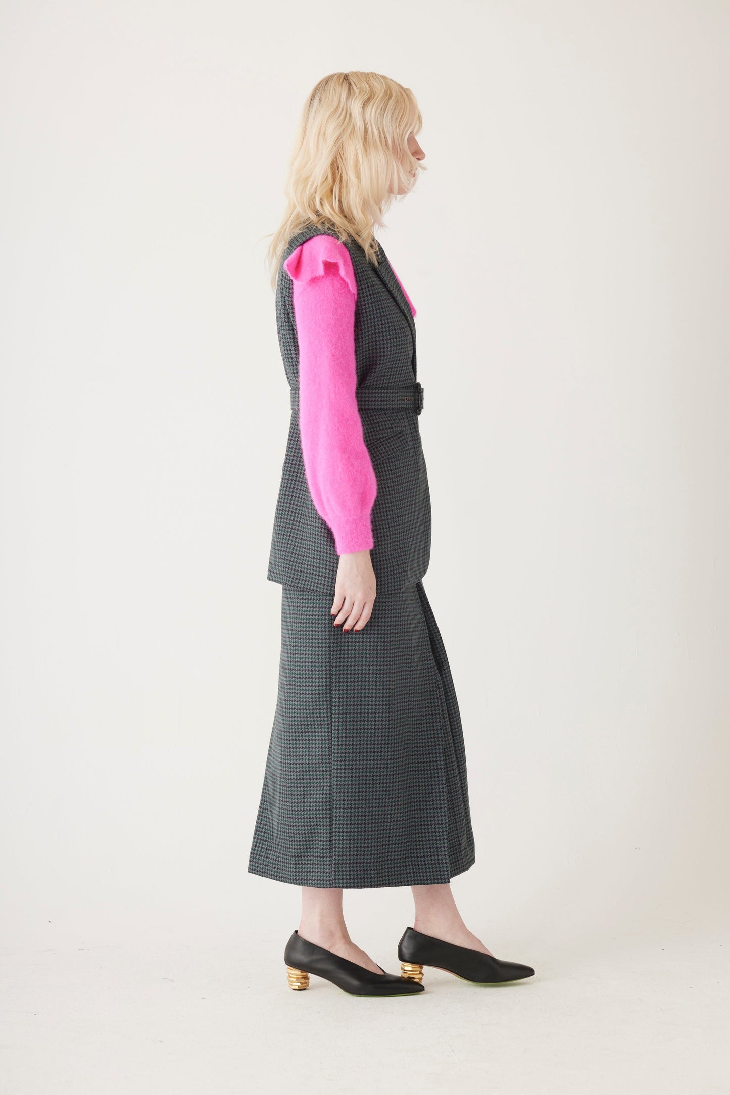 Candice Vest in Evergreen Houndstooth Wool Vest CHRISTINE ALCALAY   