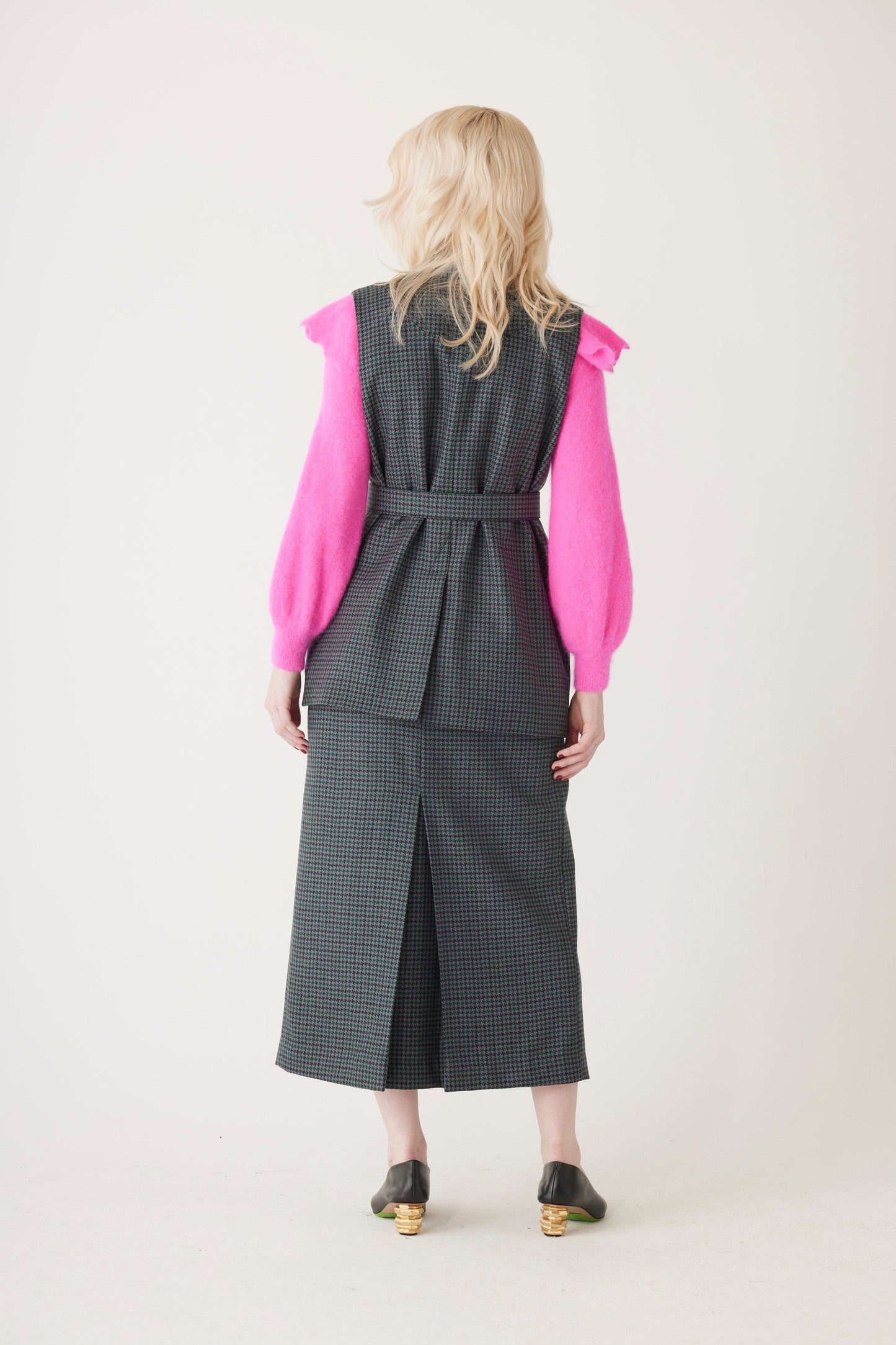 Candice Vest in Evergreen Houndstooth Wool Vest CHRISTINE ALCALAY   