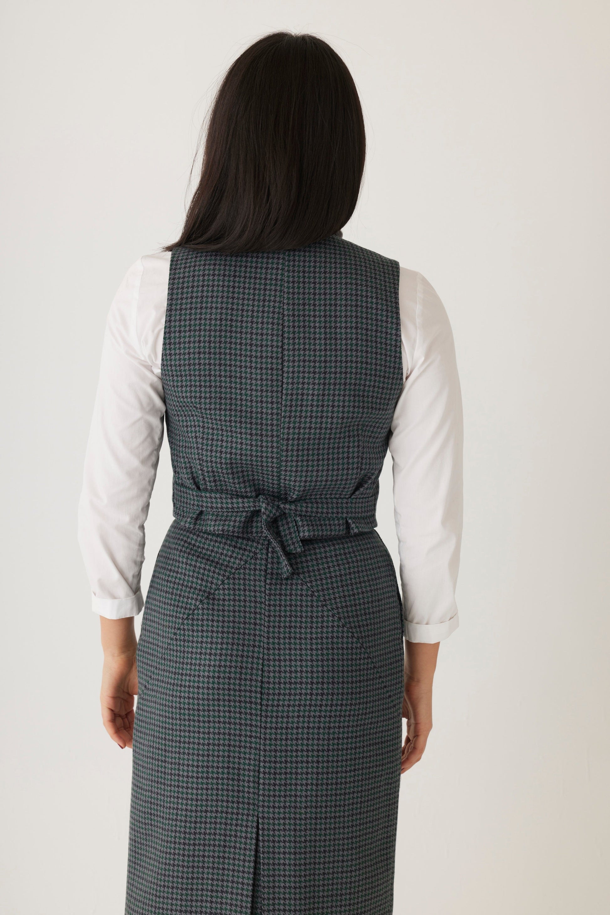 Diane Vest in Evergreen Houndstooth Wool Vests CHRISTINE ALCALAY