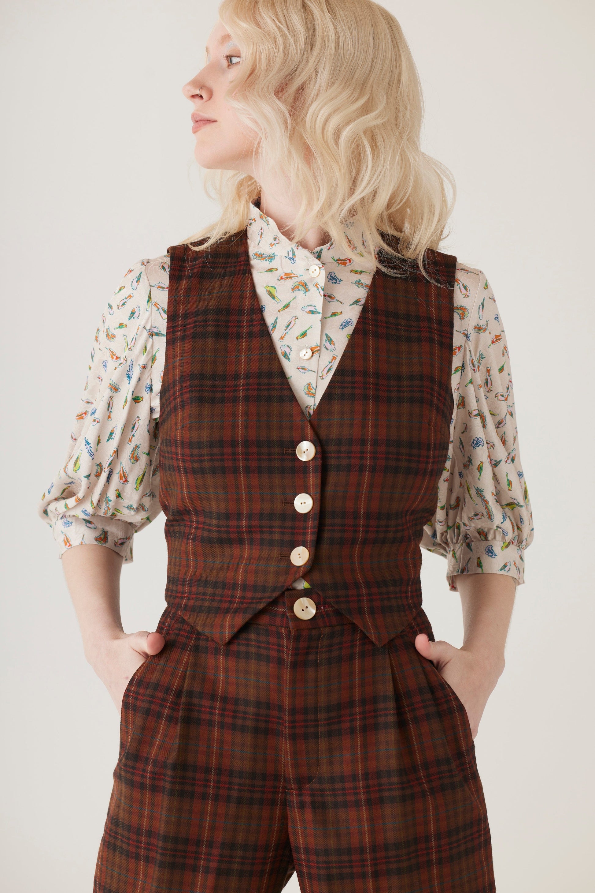 Diane Vest in Fireside  Plaid Wool Vest CHRISTINE ALCALAY   