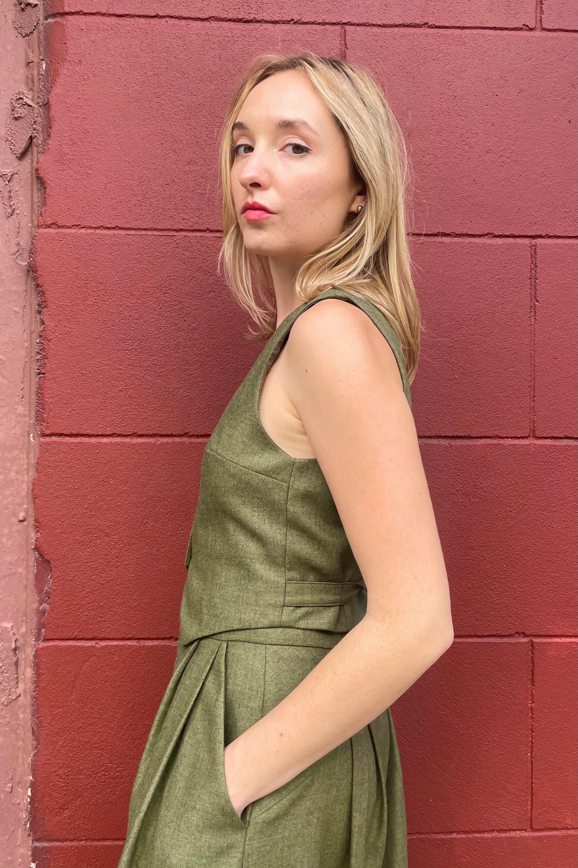 Diane Vest in Olive Wool Vest CHRISTINE ALCALAY   