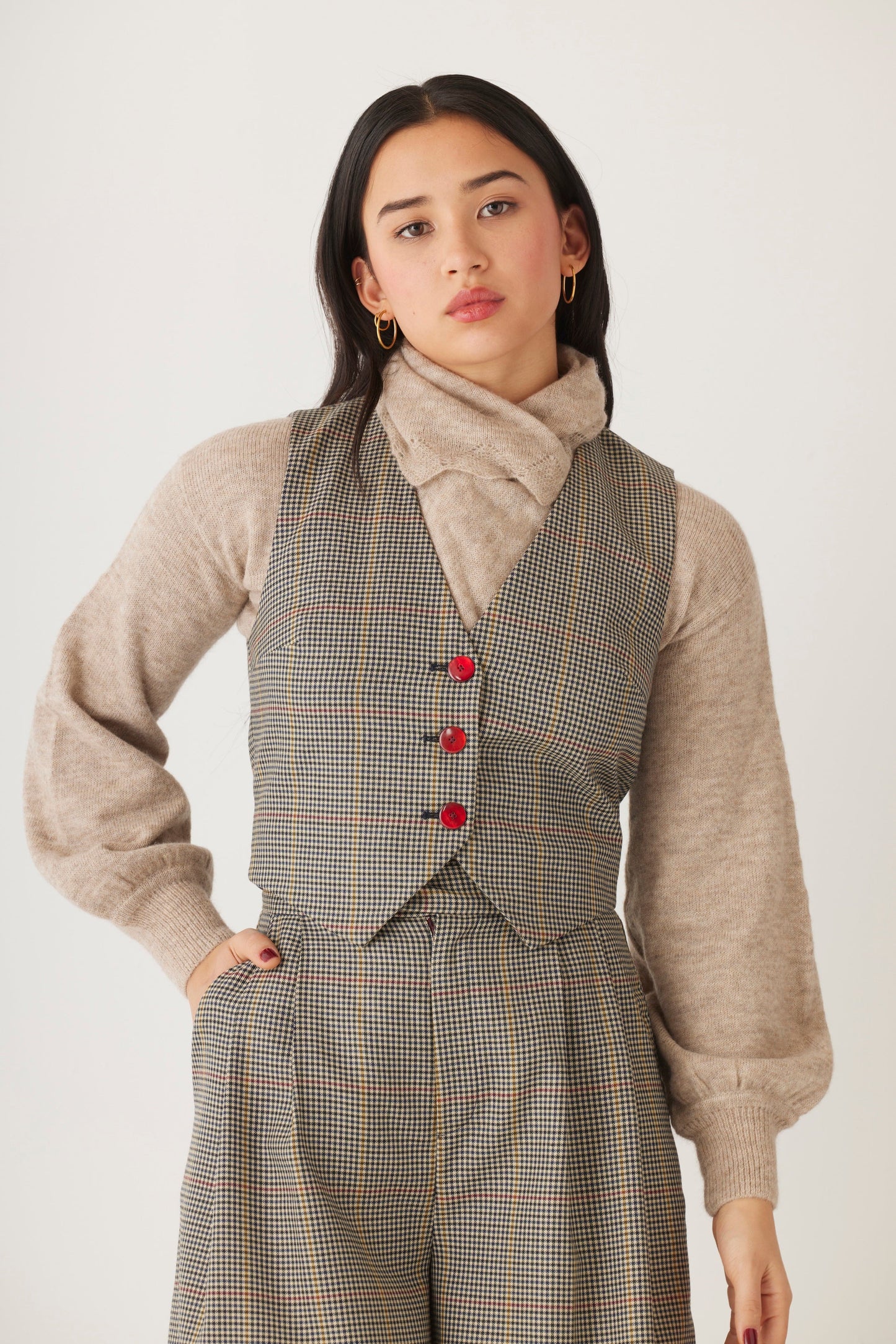 Diane Vest in Tropical Wool Plaid Vest CHRISTINE ALCALAY   