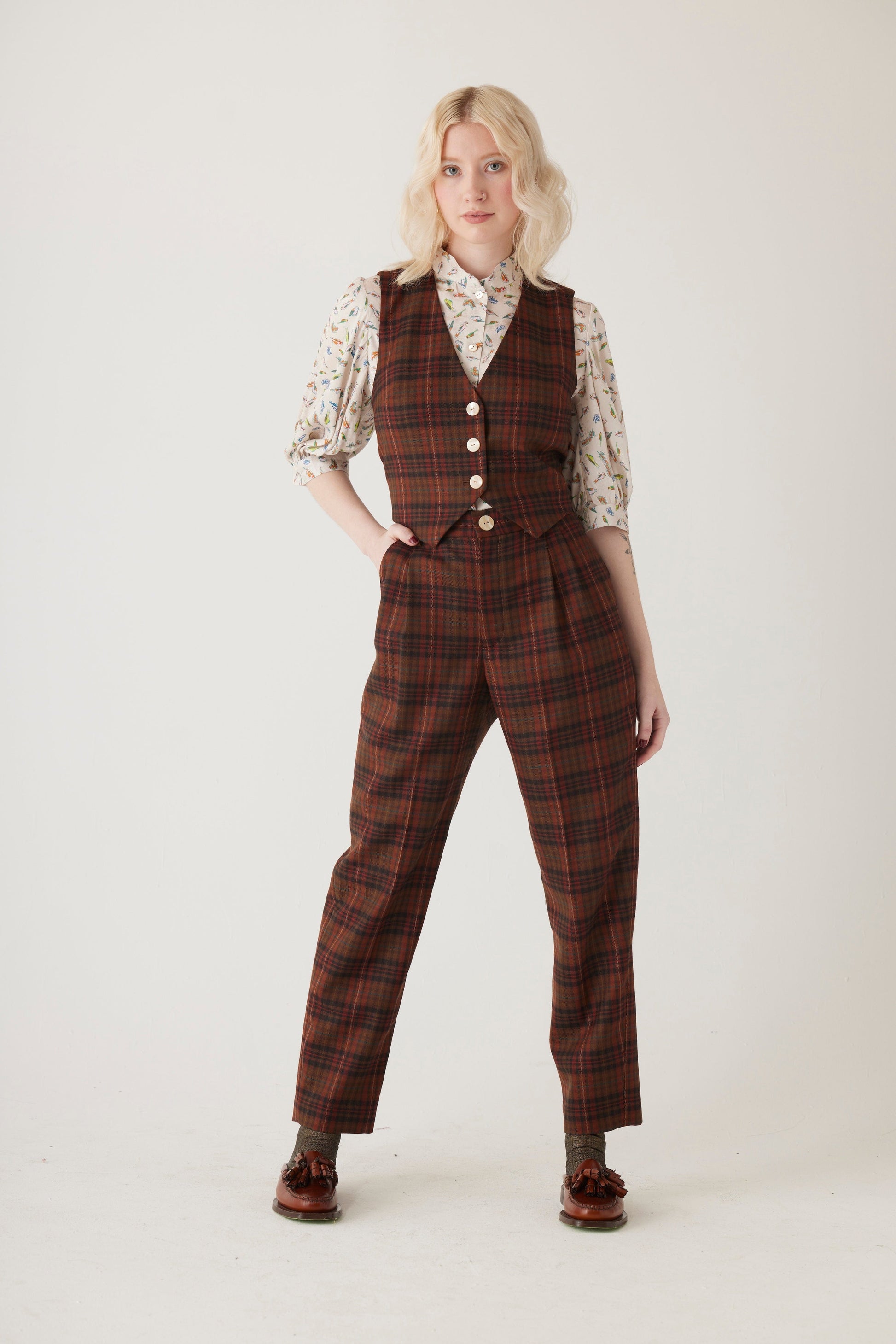 Diane Vest in Tropical Wool Plaid Vests CHRISTINE ALCALAY