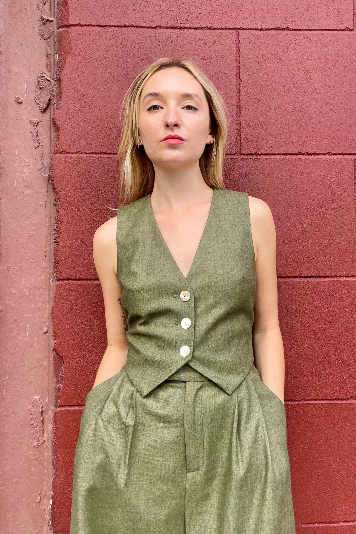 Diane Vest in Olive Wool Vest CHRISTINE ALCALAY Olive Extra Small 