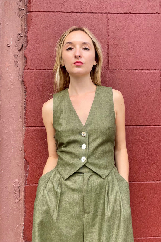 Diane Vest in Olive Wool Vests CHRISTINE ALCALAY Olive Extra Small