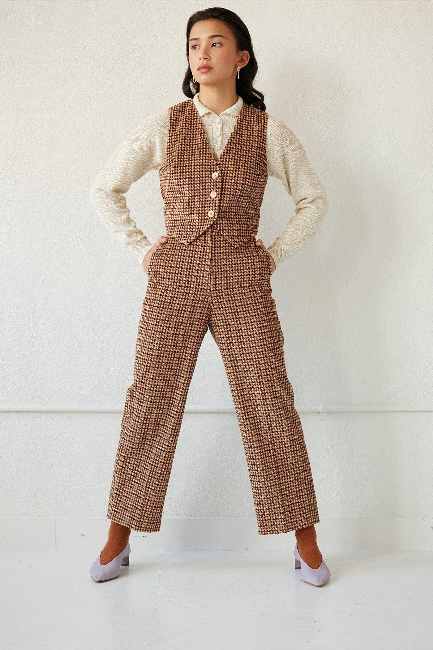 Diane Vest in Italian Houndstooth Corduroy Vests CHRISTINE ALCALAY   