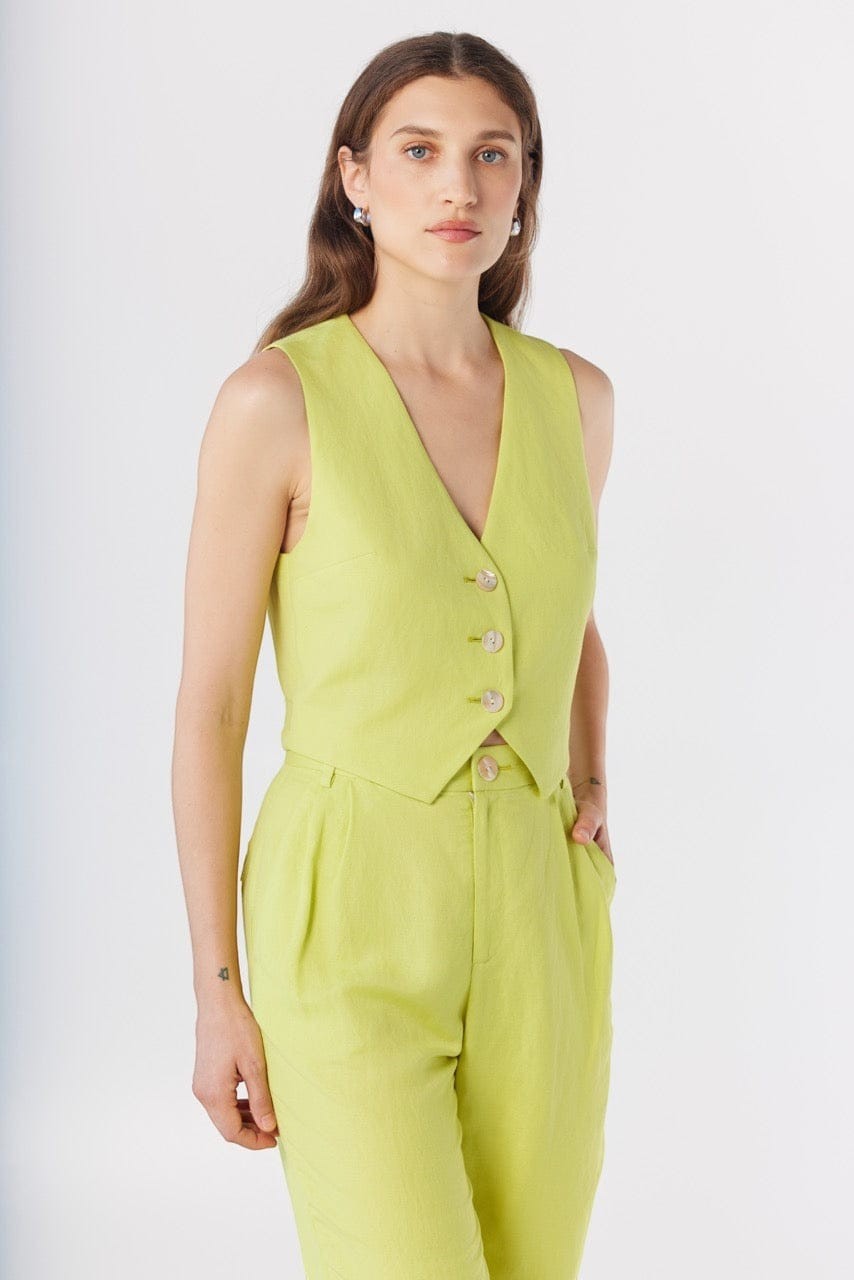 Diane Tailored V Neck Vest in Linen Vests CHRISTINE ALCALAY