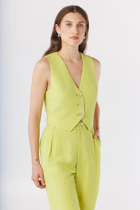 Diane Tailored V Neck Vest in Linen Vests CHRISTINE ALCALAY