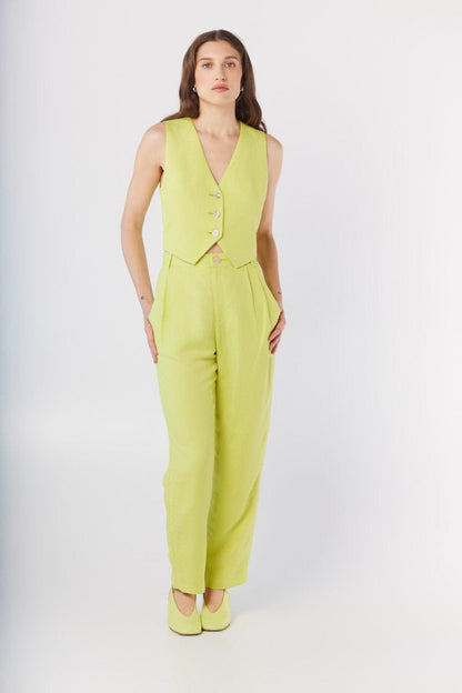 Diane Vest in Lemongrass Linen Blend Vests CHRISTINE ALCALAY