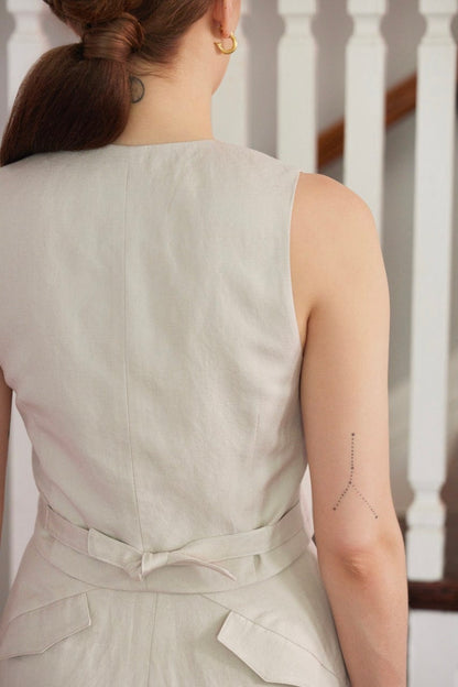 Diane Vest in Oyster Linen Blend Vests CHRISTINE ALCALAY