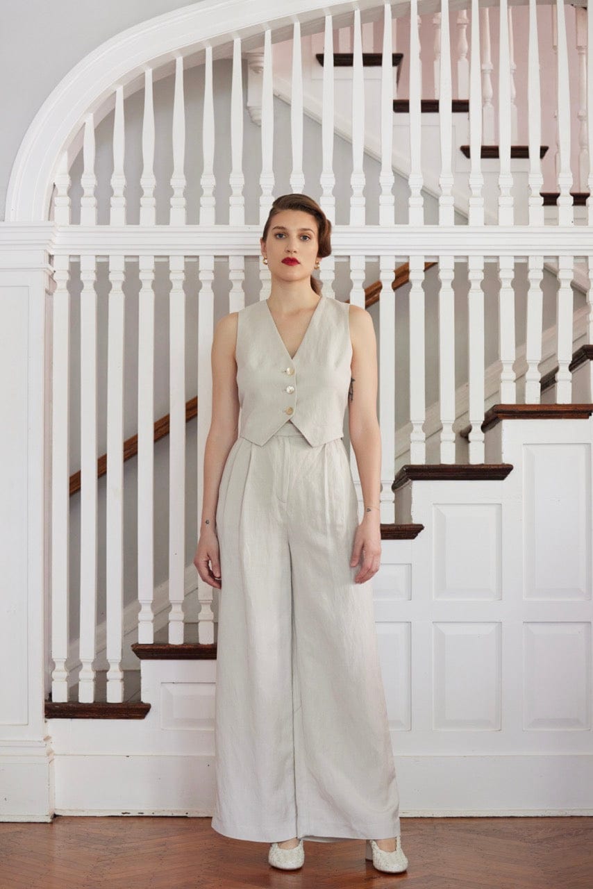 Diane Vest in Oyster Linen Blend Vests CHRISTINE ALCALAY