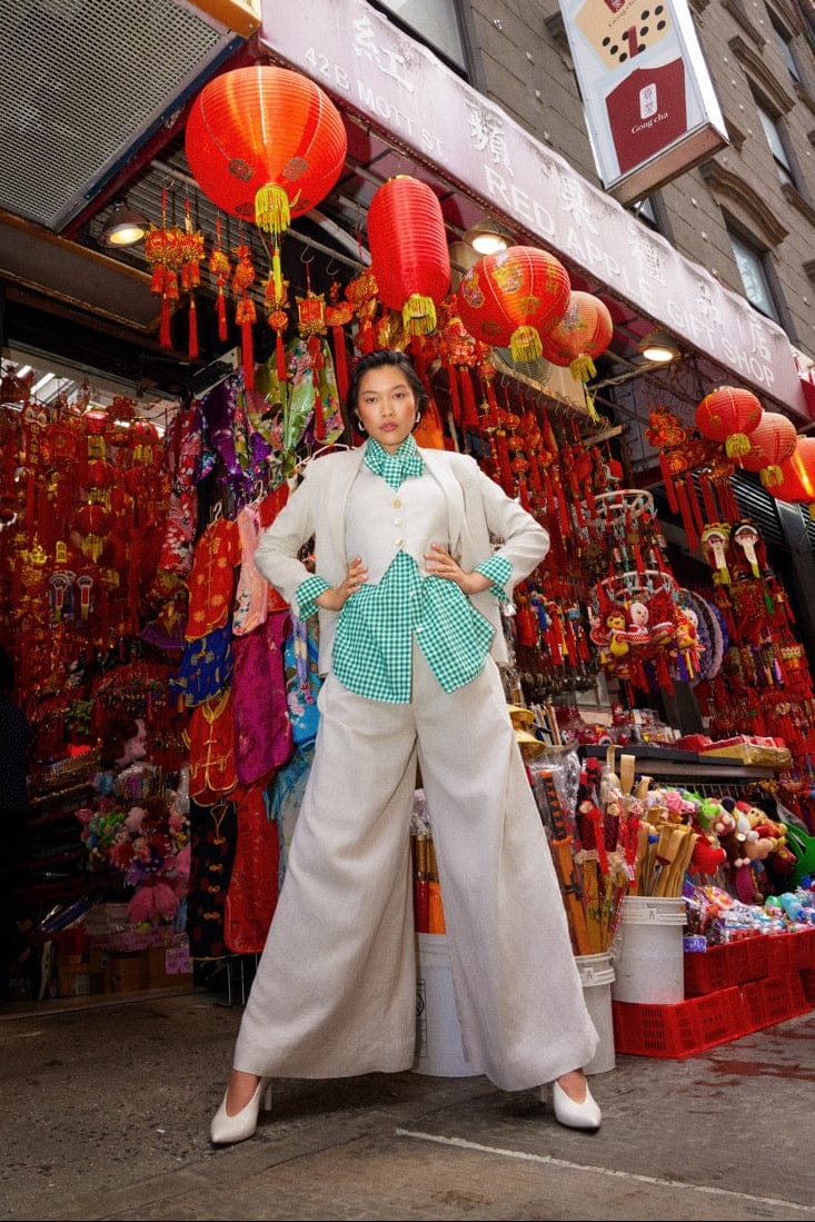 Diane Tailored V Neck Vest in Linen Vests CHRISTINE ALCALAY