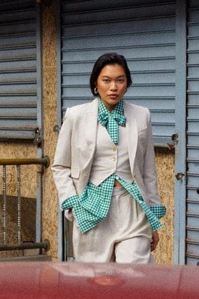 Diane Tailored V Neck Vest in Linen Vests CHRISTINE ALCALAY