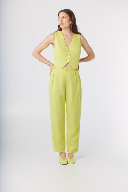 Diane Vest in Lemongrass Linen Blend Vests CHRISTINE ALCALAY Lemongrass Extra Small