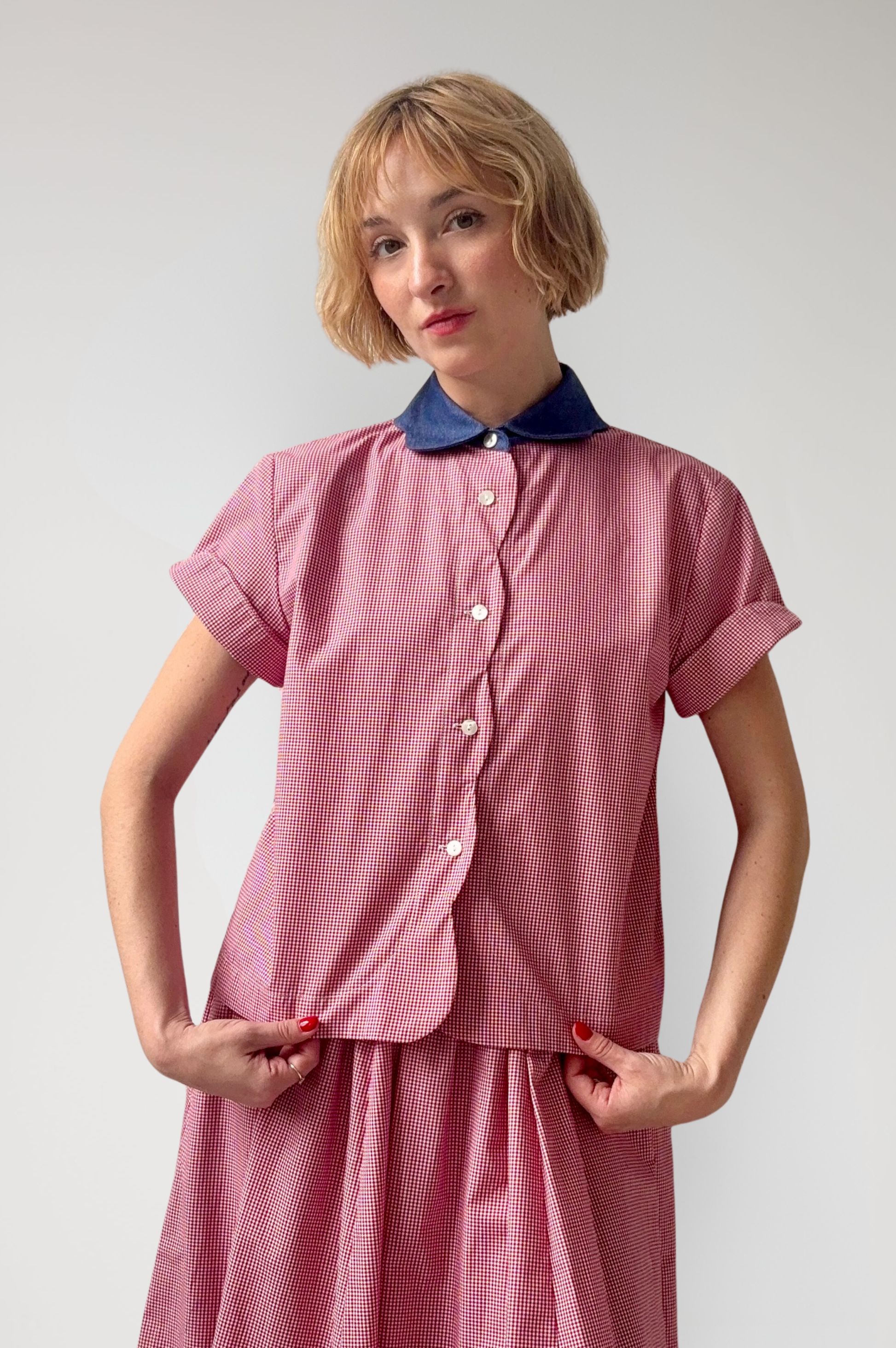 Flora Blouse in Red Gingham Cotton Tops CHRISTINE ALCALAY