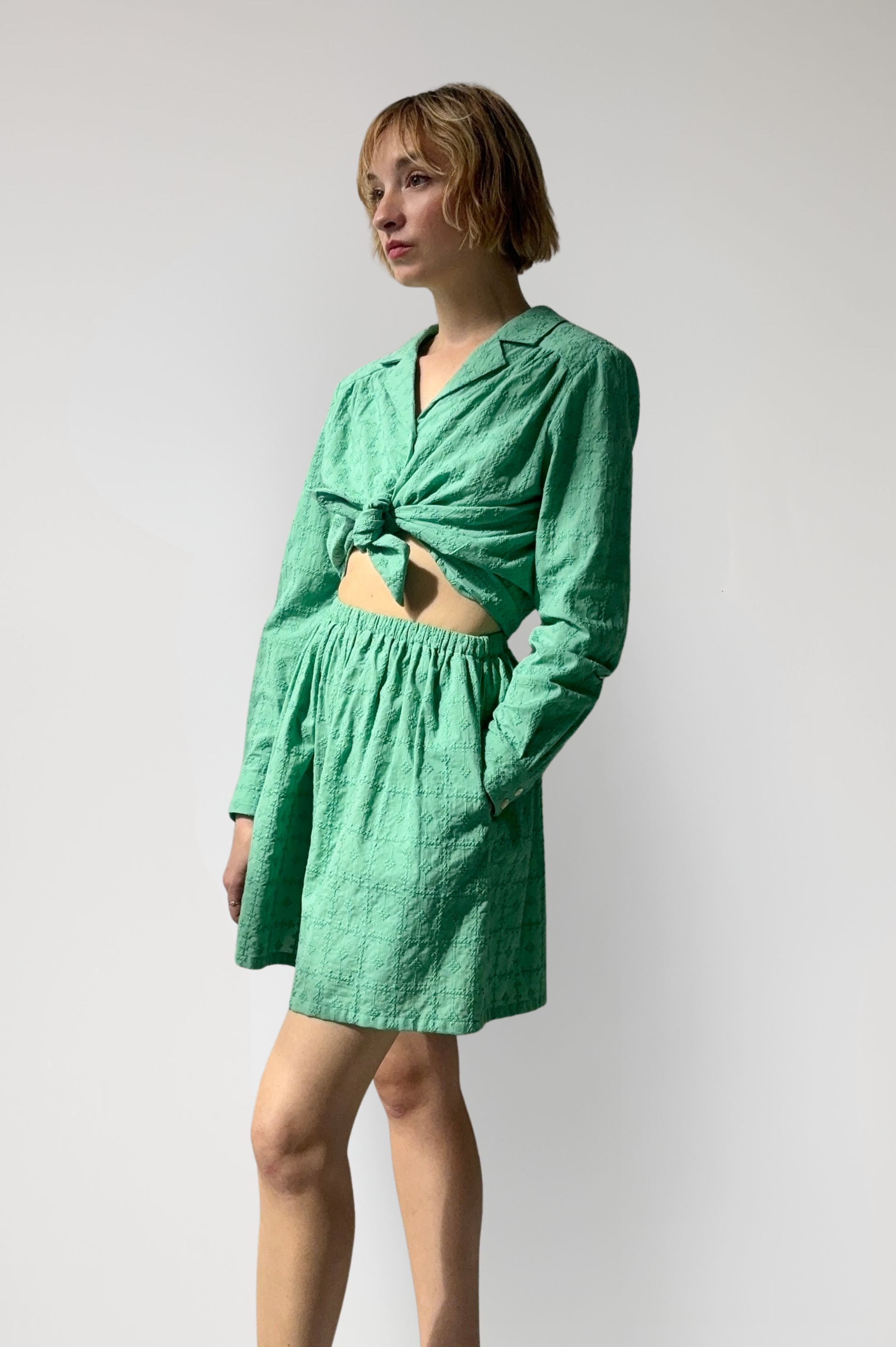 Gigi Shorts in Jade Green Embroidered Cotton Shorts CHRISTINE ALCALAY