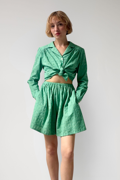 Gigi Shorts in Jade Green Embroidered Cotton Shorts CHRISTINE ALCALAY