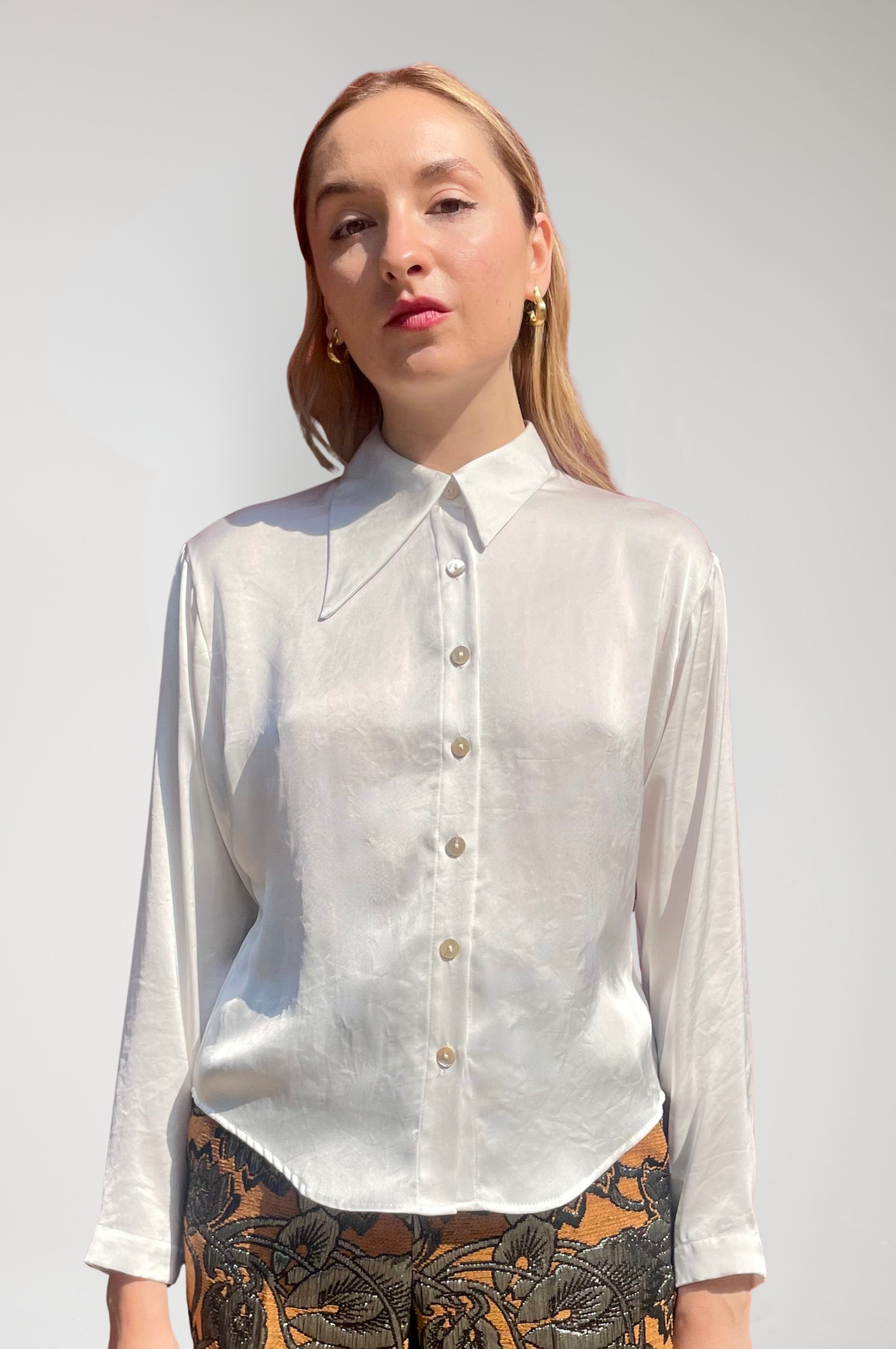 Jojo Blouse in Japanese Charmeuse Tops CHRISTINE ALCALAY White Extra Small