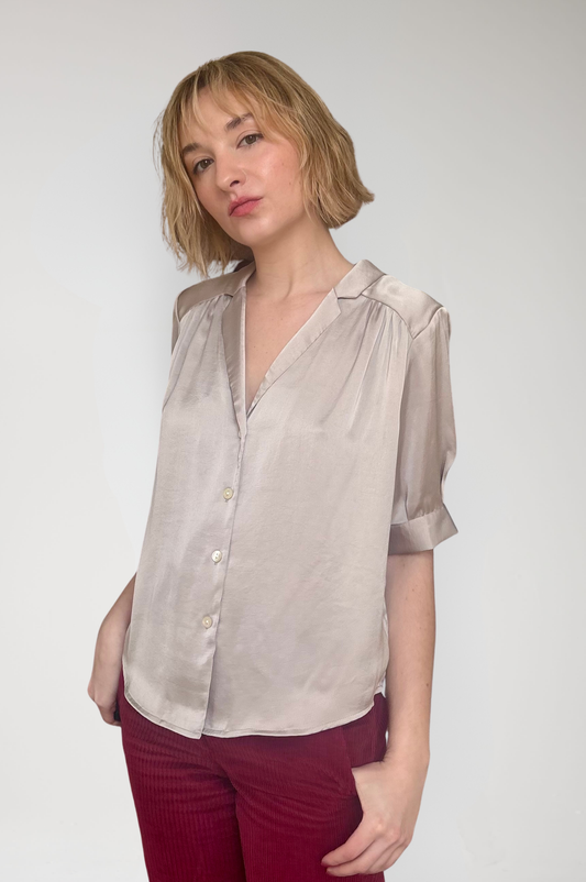 Katherine Blouse in Japanese Charmeuse - Champagne Gray Tops CHRISTINE ALCALAY Champagne Gray Extra Small