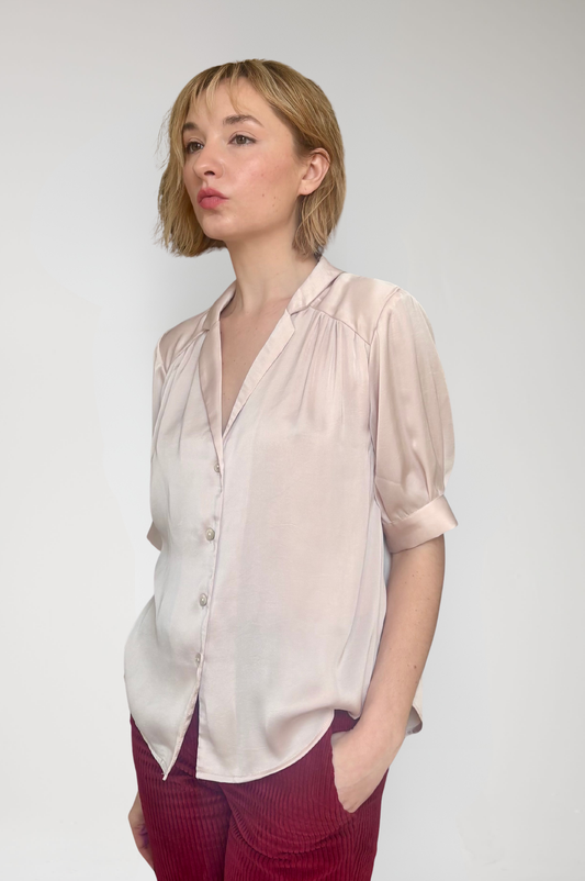 Katherine Blouse in Japanese Charmeuse - Blush Pink Tops CHRISTINE ALCALAY Blush Pink Extra Small