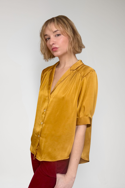 Katherine Blouse in Japanese Charmeuse - Goldenrod Tops CHRISTINE ALCALAY Goldenrod Extra Small