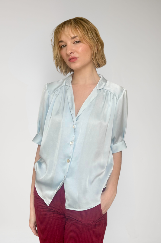 Katherine Blouse in Japanese Charmeuse - Mist Blue Tops CHRISTINE ALCALAY Mist Blue Extra Small