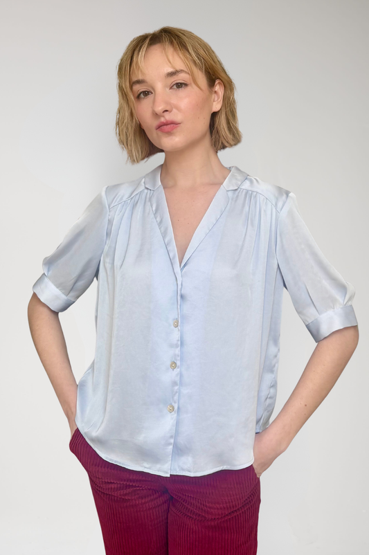 Katherine Blouse in Japanese Charmeuse - Sky Blue Tops CHRISTINE ALCALAY Sky Blue Extra Small