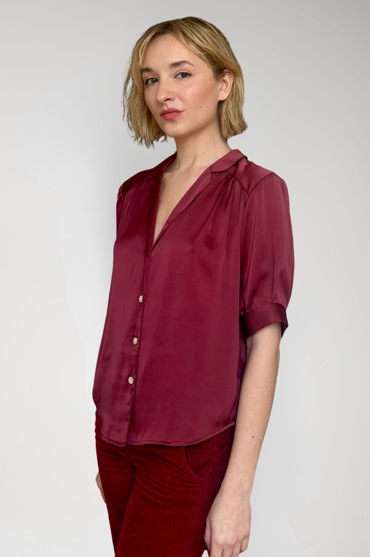 Katherine Blouse in Japanese Charmeuse - Wine Red Tops CHRISTINE ALCALAY Wine Red Extra Small