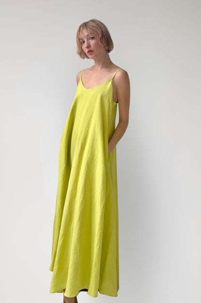 Calista Dress in Lemongrass Linen Blend Dresses CHRISTINE ALCALAY