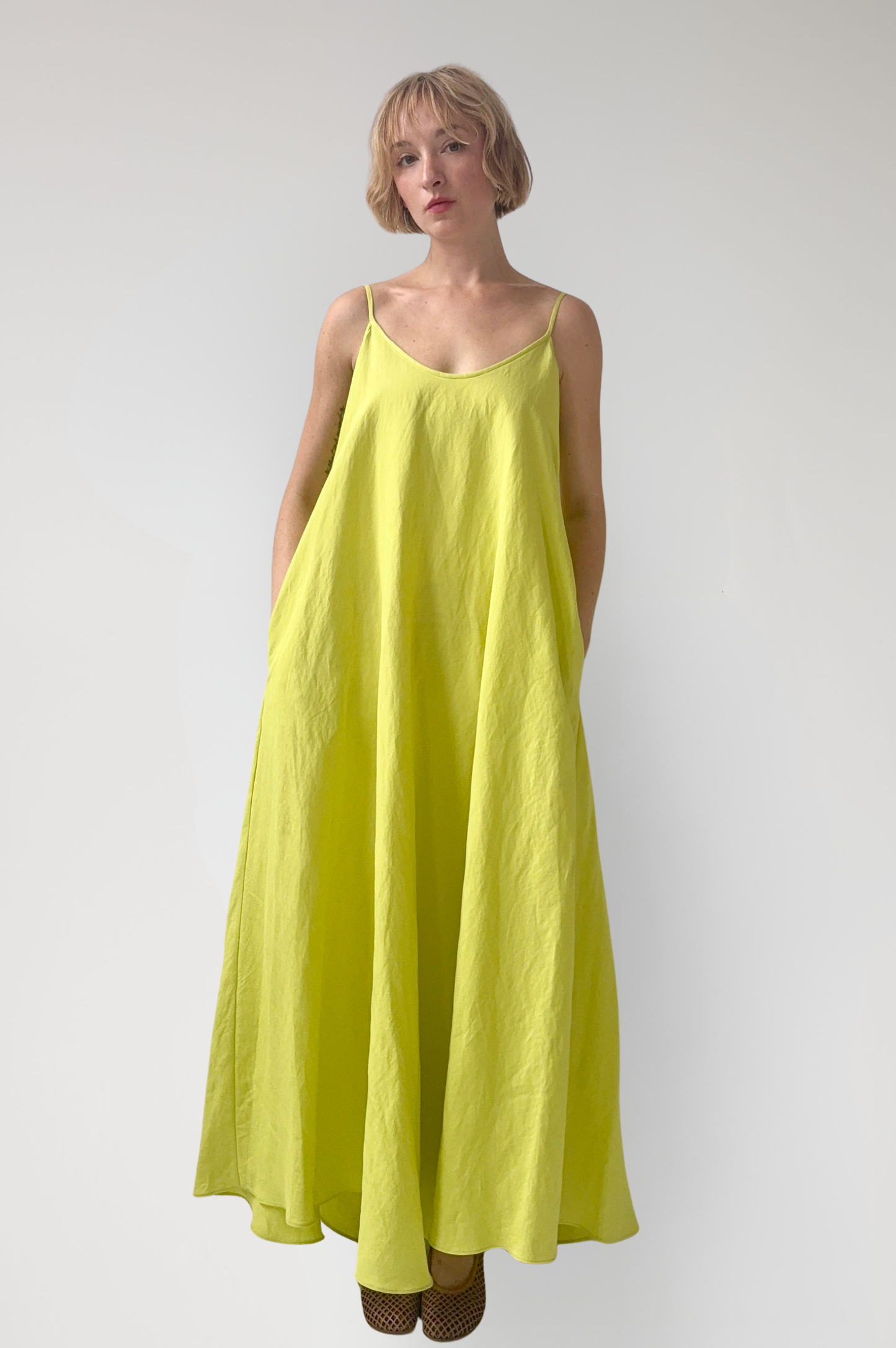 Calista Dress in Lemongrass Linen Blend Dresses CHRISTINE ALCALAY