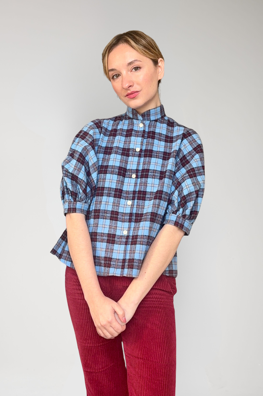Livia Blouse in Seaside Plaid Cotton Flannel
