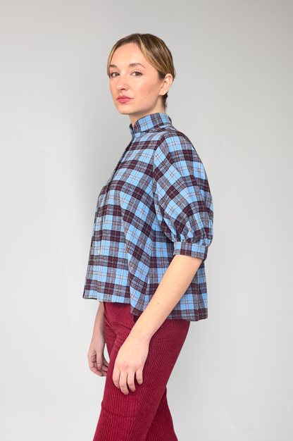 Livia Blouse in Seaside Plaid Cotton Flannel