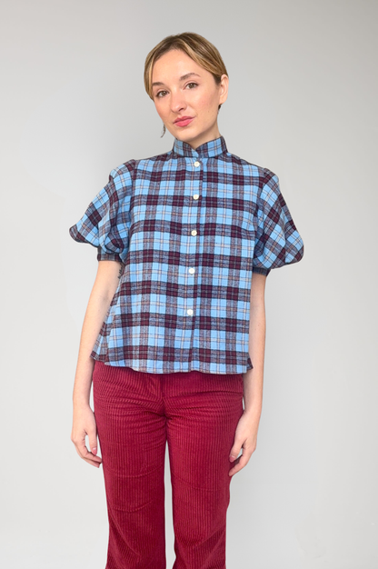 Livia Blouse in Seaside Plaid Cotton Flannel